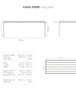 Four Rectangular Outdoor Dining Table 210cm By Houe (Bamboo & Black)