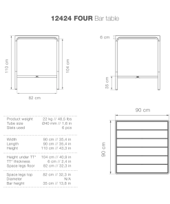 Four Square Outdoor Bar Table 90cm By Houe (Black)