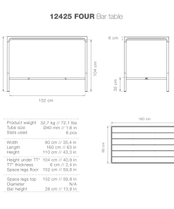 Four Rectangular Outdoor Bar Table 160cm By Houe (Black)