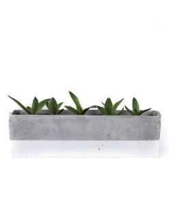 SLH Concrete Planter Rectangle White Band