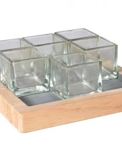 SLH Elementer Kesa Square Tray 6 Glass Candle Holder DÉCOR