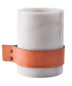 SLH DÉCOR Elementer Marble & Leather Vase Medium - White