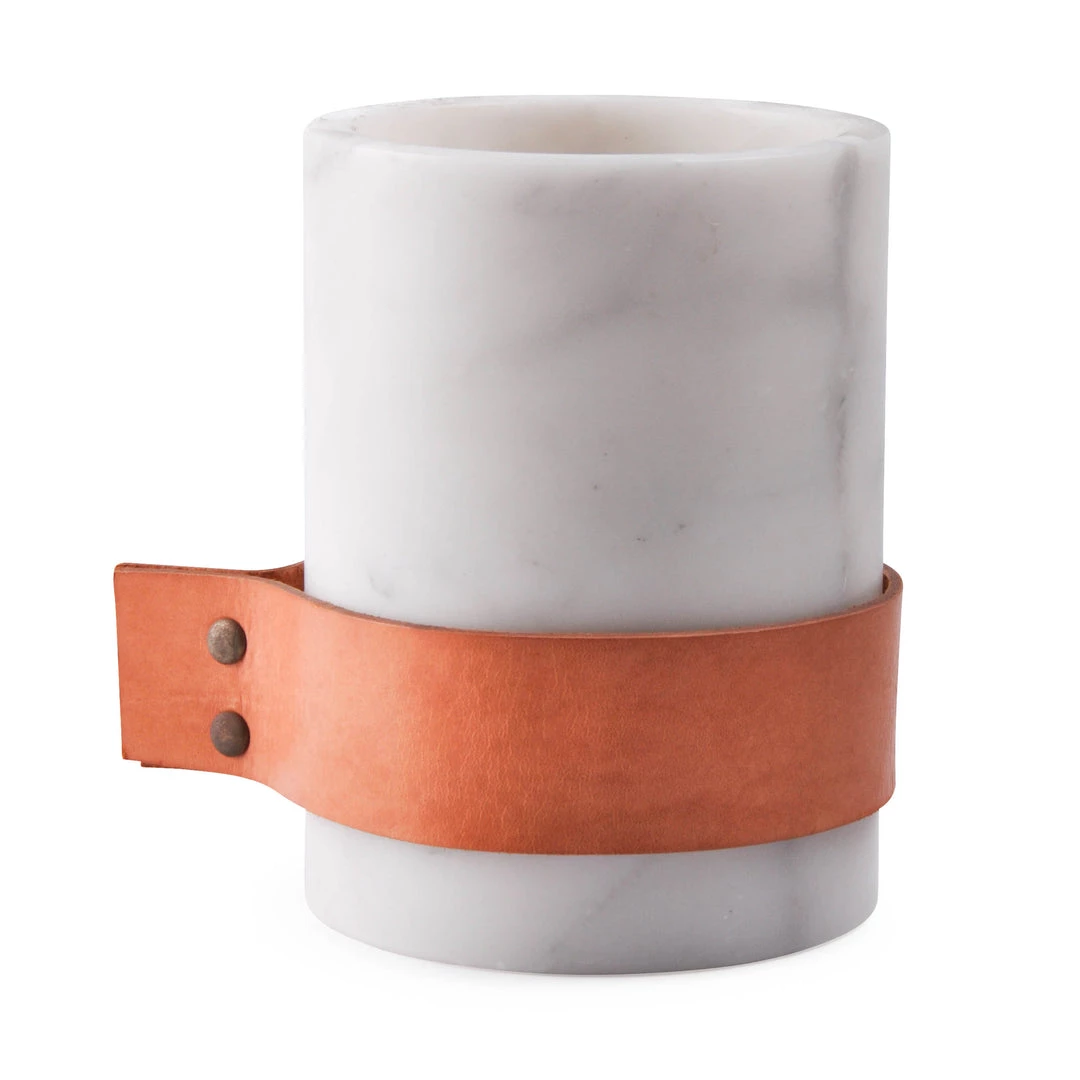 SLH DÉCOR Elementer Marble & Leather Vase Medium - White 1 SLH DÉCOR Elementer Marble & Leather Vase Medium - White