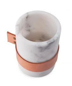 SLH DÉCOR Elementer Marble & Leather Vase Medium - White