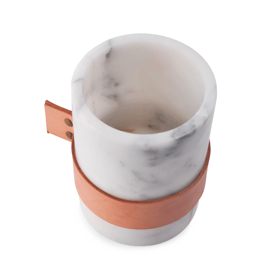 SLH DÉCOR Elementer Marble & Leather Vase Medium - White 2 SLH DÉCOR Elementer Marble & Leather Vase Medium - White