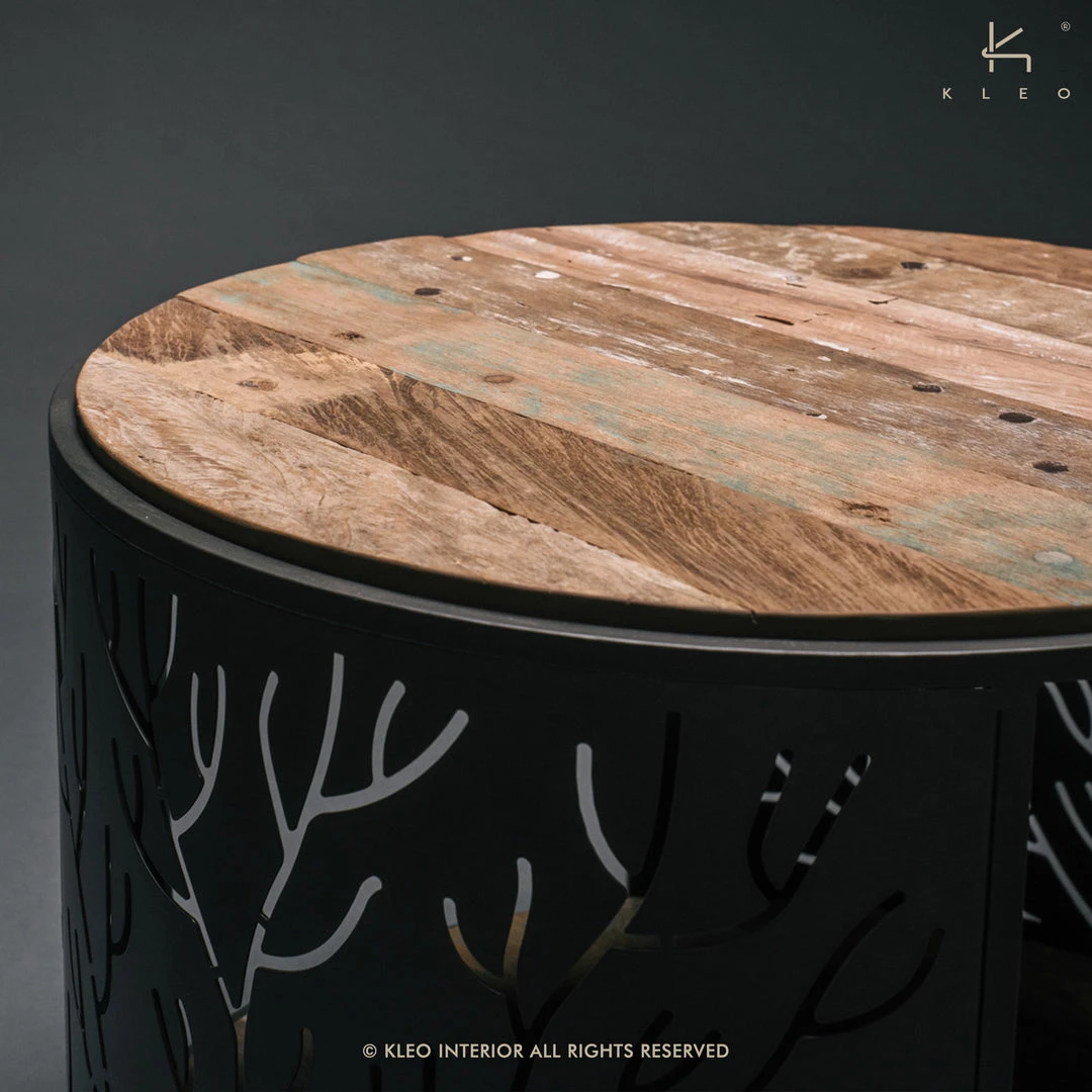 Kleo INDOOR Coral Mixed Hardwood & Metal Round Coffee Table 4 Kleo INDOOR Coral Mixed Hardwood & Metal Round Coffee Table