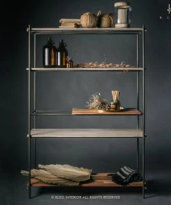 Kleo Discreet Mindi Wood & Powdercoated Metal Display Shelving Unit