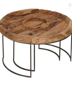 Kleo INDOOR Suar Wood & Powdercoated Iron Round Coffee Table Set Of 2 7 Kleo INDOOR Suar Wood & Powdercoated Iron Round Coffee Table Set Of 2