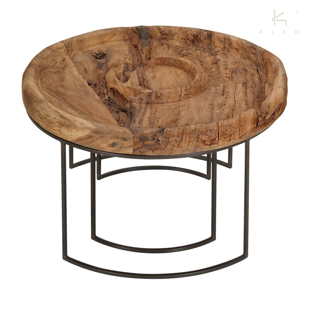 Kleo INDOOR Suar Wood & Powdercoated Iron Round Coffee Table Set Of 2 2 Kleo INDOOR Suar Wood & Powdercoated Iron Round Coffee Table Set Of 2
