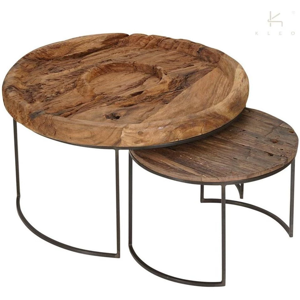 Kleo INDOOR Suar Wood & Powdercoated Iron Round Coffee Table Set Of 2 1 Kleo INDOOR Suar Wood & Powdercoated Iron Round Coffee Table Set Of 2