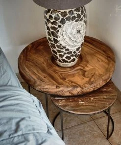 Kleo INDOOR Suar Wood & Powdercoated Iron Round Coffee Table Set Of 2 9 Kleo INDOOR Suar Wood & Powdercoated Iron Round Coffee Table Set Of 2