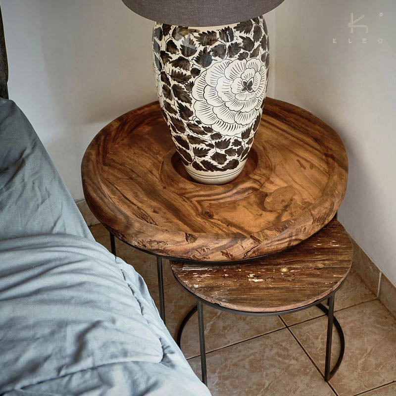 Kleo INDOOR Suar Wood & Powdercoated Iron Round Coffee Table Set Of 2 5 Kleo INDOOR Suar Wood & Powdercoated Iron Round Coffee Table Set Of 2