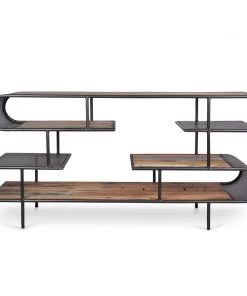 Kleo INDOOR Aru Mixed Hardwood & Powdercoated Metal Curved Open Sideboard Unit