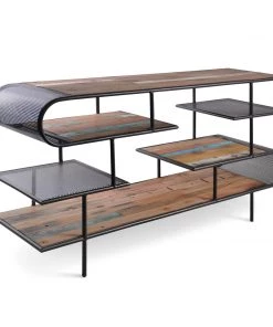 Kleo INDOOR Aru Mixed Hardwood & Powdercoated Metal Curved Open Sideboard Unit