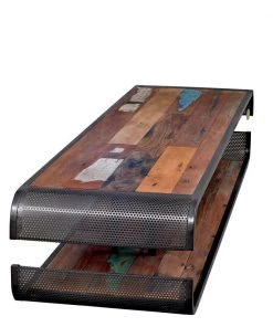 Kleo Aru Boatwood & Powdercoated Iron Open TV Entertainment Unit