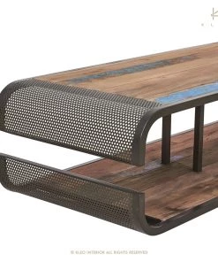 Kleo Aru Boatwood & Powdercoated Iron Open TV Entertainment Unit