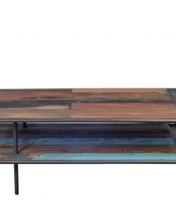Kleo Aru Reclaimed Hardwood & Metal Curved Open Coffee Table