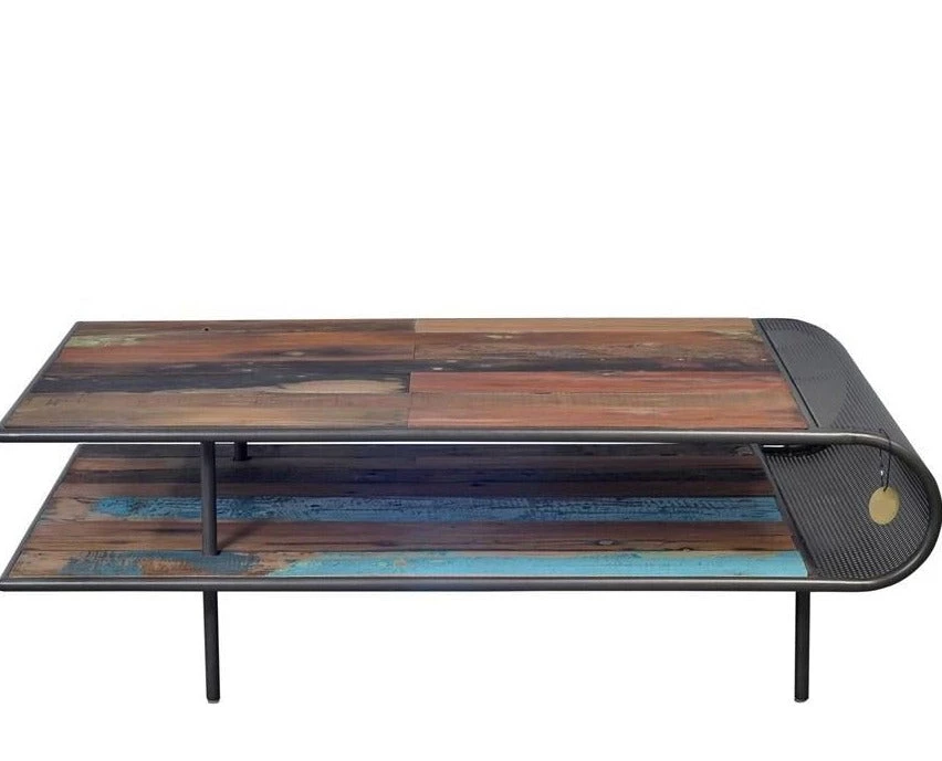 Kleo Aru Reclaimed Hardwood & Metal Curved Open Coffee Table 2 Kleo Aru Reclaimed Hardwood & Metal Curved Open Coffee Table