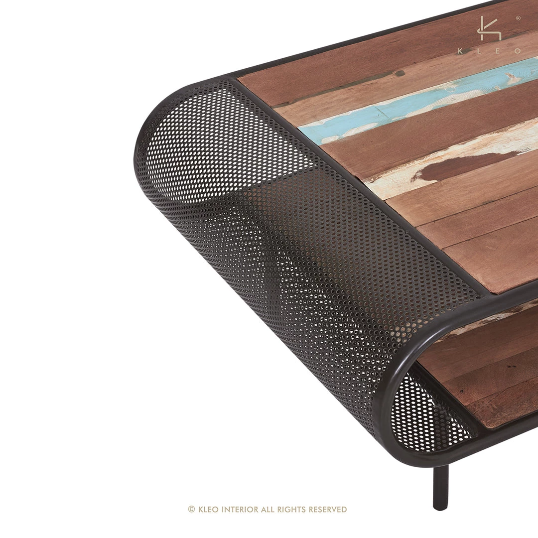 Kleo Aru Reclaimed Hardwood & Metal Curved Open Coffee Table 9 Kleo Aru Reclaimed Hardwood & Metal Curved Open Coffee Table