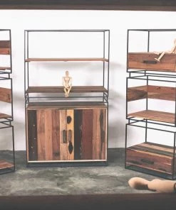 Kleo INDOOR Nako Boatwood & Powdercoated Metal Open Shelf Storage Unit