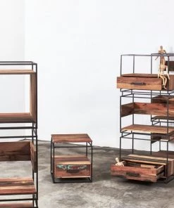 Kleo INDOOR Nako Boatwood & Powdercoated Metal Open Shelf Storage Unit