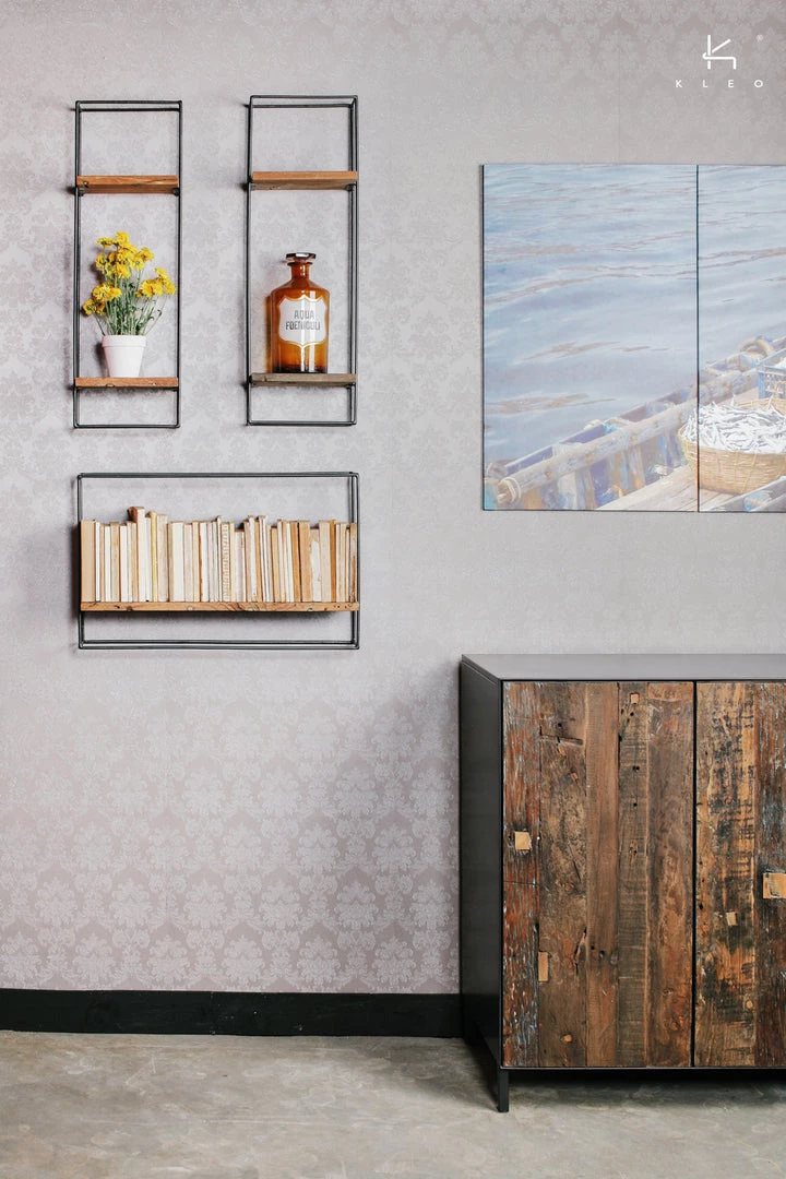 Kleo INDOOR Nako Boatwood & Powdercoated Metal Look Shelf Set Of 5 4 Kleo INDOOR Nako Boatwood & Powdercoated Metal Look Shelf Set Of 5