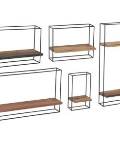 Kleo INDOOR Nako Boatwood & Powdercoated Metal Look Shelf Set Of 5