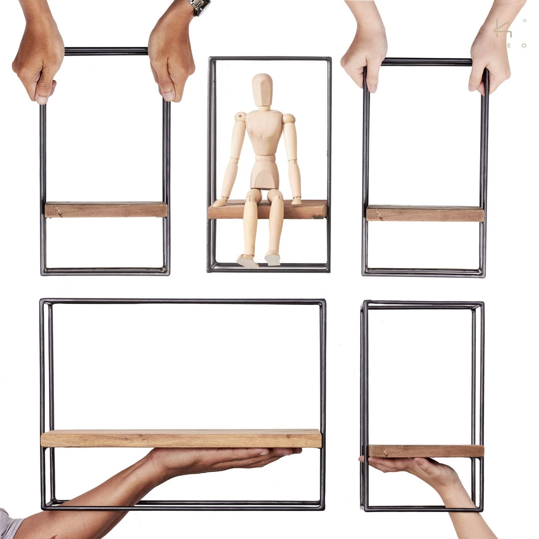 Kleo INDOOR Nako Boatwood & Powdercoated Metal Look Shelf Set Of 5 5 Kleo INDOOR Nako Boatwood & Powdercoated Metal Look Shelf Set Of 5