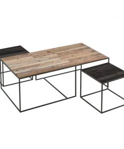 Kleo Sublime Mixed Hardwood & Metal Coffee Table & Side Table Set INDOOR