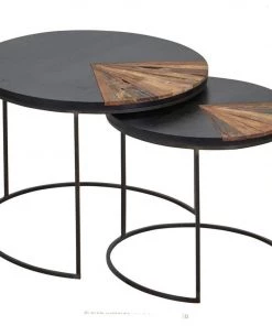 Kleo Sublime Mixed Hardwood & Metal Round Coffee Table Set Of 2 INDOOR