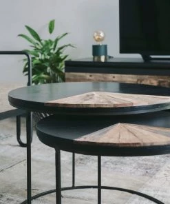 Kleo Sublime Mixed Hardwood & Metal Round Coffee Table Set Of 2 INDOOR