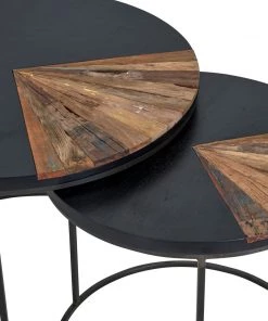 Kleo Sublime Mixed Hardwood & Metal Round Coffee Table Set Of 2 INDOOR