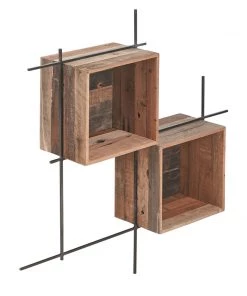 Kleo Sublime Mixed Boatwood & Metal Small Box Wall Shelving Unit INDOOR