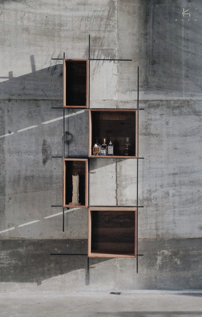 Kleo Sublime Mixed Boatwood & Metal Large Box Wall Shelving Unit 2 Kleo Sublime Mixed Boatwood & Metal Large Box Wall Shelving Unit