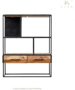 Kleo Sublime Mixed Wood & Metal 2 Drawer Compact Bookshelf Cabinet INDOOR