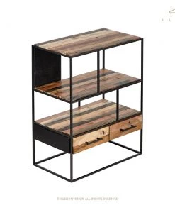 Kleo Sublime Mixed Wood & Metal 2 Drawer Compact Bookshelf Cabinet INDOOR