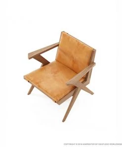 Karpenter Tribute Easy Chair - FSC Teak With Tan Cognac Leather INDOOR