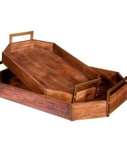 SLH Luxe Timber & Metal Serving Trays (Set Of 2)