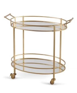 SLH Luxe Brass And Mirror Oval Bar Cart INDOOR