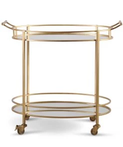 SLH Luxe Brass And Mirror Oval Bar Cart INDOOR