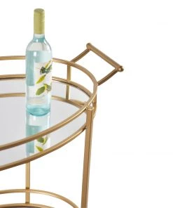 SLH Luxe Brass And Mirror Oval Bar Cart INDOOR