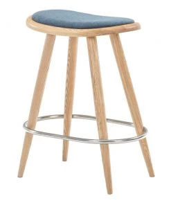 Nofu Universal Bar Stool Natural Ash | Ocean Blue Cushion | Footrest In Stainless Steel