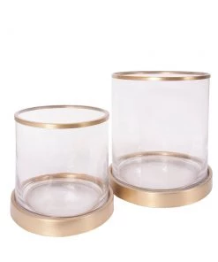 SLH Hurricane Glass With Metal Base Lrg DÉCOR